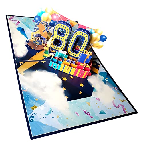 80th Greeting Birthday Cards, Pop Up Happy 80th Birthday Card for Him or Her, Cheers 80 Years Old Birthday Cards Best for Husband, Wife, Mom, Dad, Sister, Brother, Friend