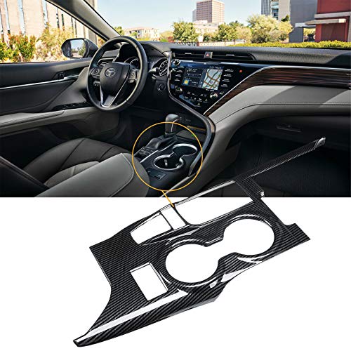 Xotic Tech Gear Shift Console Water Cup Holder Cover Trim, Carbon Fiber Pattern, Compatible with Camry 2018-2022 (with Seat Heater Buttons)