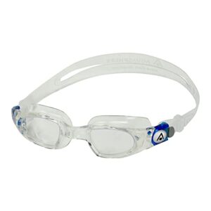 aqua sphere mako ii adult swim goggles – easy adjust buckles, 180-degree panoramic | unisex adult, clear lens, transparent/blue frame (ep3080040lc)