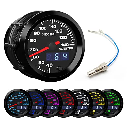 SINCO TECH Water Temperature Gauge 52mm Car Meter Digital Display Pointer 7 Colors LED Water Temp Gauge Kit 12V Universal (Water Temp Gauge)…