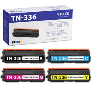 HIYOTA TN336 Compatible TN-336BK TN-336C TN-336M TN-336Y High Yield Toner Cartridge Set Replacement for Brother TN336 HL-L9200CDW/CDWT MFC-L8850CDW DCP-L8450CDW Series Printer (4 Pack ,1BK/1C/1M/1Y)