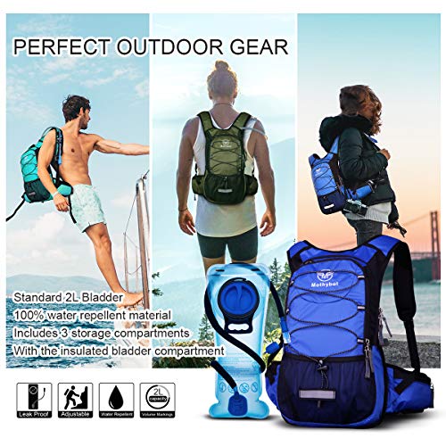 Mothybot Hydration Pack, Insulated Hydration Backpack with 2L BPA Free Water Bladder and Storage, Hiking Backpack for Men, Women, Kids for Running, Cycling, Camping - Keep Liquid Cool up to 5 Hours