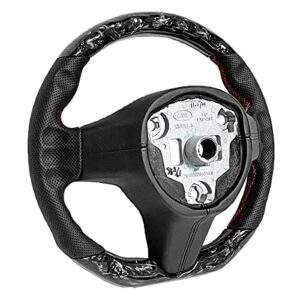 Cobra-tek Carbon Fiber Steering Wheel Forged Compatible with Tesla 3 2017 - 2018 - 2019 - 2020 - 2021 - 2022 - Red Stitches - Non-Slip and Protection - Hand-Saber