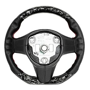 Cobra-tek Carbon Fiber Steering Wheel Forged Compatible with Tesla 3 2017 - 2018 - 2019 - 2020 - 2021 - 2022 - Red Stitches - Non-Slip and Protection - Hand-Saber