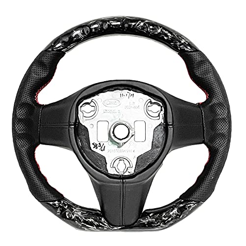 Cobra-tek Carbon Fiber Steering Wheel Forged Compatible with Tesla 3 2017 - 2018 - 2019 - 2020 - 2021 - 2022 - Red Stitches - Non-Slip and Protection - Hand-Saber