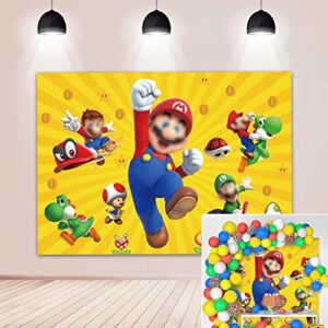 cartoon super brother boy backdrop gold coin video game adventure kart background super bros uncle mushroom birthday party banner baby shower 7x5ft, 7x5ft(210x150cm)