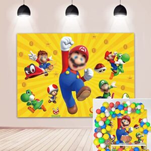 Cartoon Super Brother Boy Backdrop Gold Coin Video Game Adventure Kart Background Super Bros Uncle Mushroom Birthday Party Banner Baby Shower 7x5FT, 7x5FT(210x150cm)