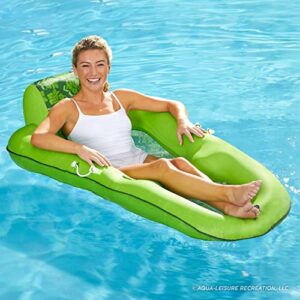 Aqua LEISURE Luxury Water Lounge, X-Large, Inflatable Pool Float with Headrest, Backrest & Footrest, Lime Floral Trip Print, (L x W): 63 x 36