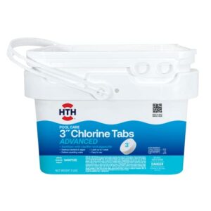 hth pool care 3″ chlorine tabs advanced, swimming pool chlorinating sanitizer & algaecide, kills algae and bacteria, 5 lbs