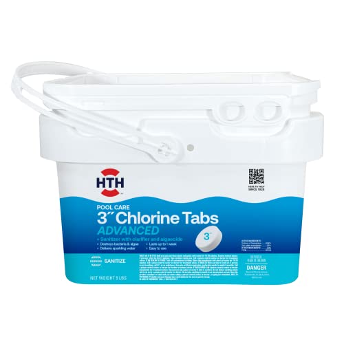 HTH Pool Care 3" Chlorine Tabs Advanced, Swimming Pool Chlorinating Sanitizer & Algaecide, Kills Algae and Bacteria, 5 lbs