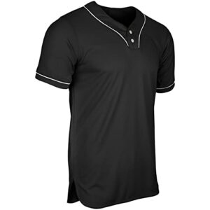 champro men’s standard heater 2-button baseball jersey, black, white pipe, adult medium