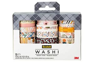 scotch washi tape, whimsical design, 15 rolls, great for bullet journaling, scrapbooking and diy décor (c1017-15-p5)