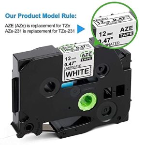 Compatible Label Tape Replacement for Brother Ptouch TZe-231 Label Tapes Bundle with Replacement TZe Label Tape Multicolor, 0.47" x 26.2', Black on White/Clear/Red/Blue/Yellow/Green (Total 12-Pack)