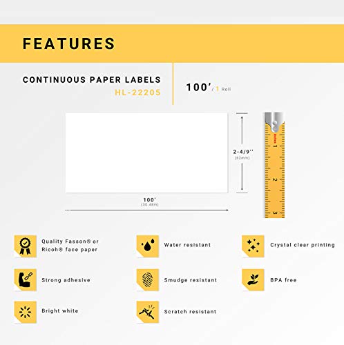 HOUSELABELS Compatible with DK-2205 Replacement Roll for Brother QL Label Printers; Continuous Length Labels; 2-4/9" x 100 feet (62mm*30.48m) - 8 Rolls