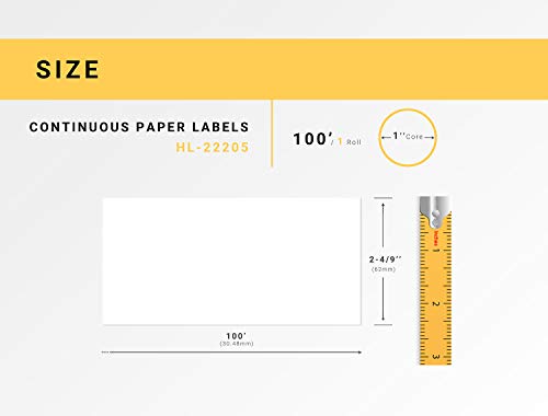 HOUSELABELS Compatible with DK-2205 Replacement Roll for Brother QL Label Printers; Continuous Length Labels; 2-4/9" x 100 feet (62mm*30.48m) - 8 Rolls