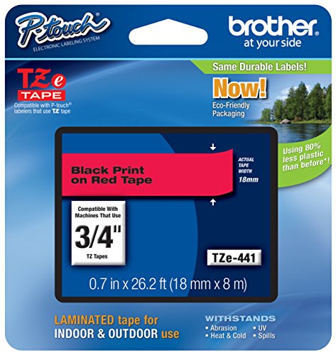 Genuine Brother 3/4" (18mm) Black on Red TZe P-touch Tape for Brother PT-1950, PT1950 Label Maker