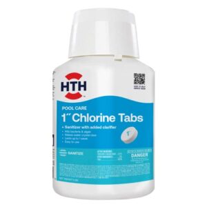 hth pool care 1″ chlorine tabs, swimming pool chlorinating sanitizer, kills algae and bacteria, 5 lbs