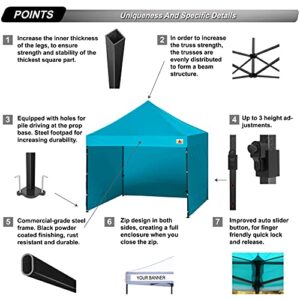 ABCCANOPY Heavy Duty Ez Pop up Canopy Tent with Sidewalls 10x10, Turquoise