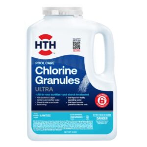 hth pool care chlorine granules ultra, swimming pool chlorinating sanitizer & shock, kills bacteria & algae, 5 lbs
