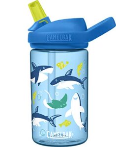 camelbak eddy+ 14 oz kids water bottle with tritan renew – straw top, leak-proof when closed, sharks and rays