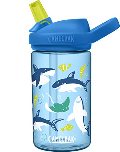 CamelBak eddy+ 14 oz Kids Water Bottle with Tritan Renew – Straw Top, Leak-Proof When Closed, Sharks and Rays