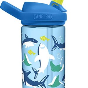 CamelBak eddy+ 14 oz Kids Water Bottle with Tritan Renew – Straw Top, Leak-Proof When Closed, Sharks and Rays