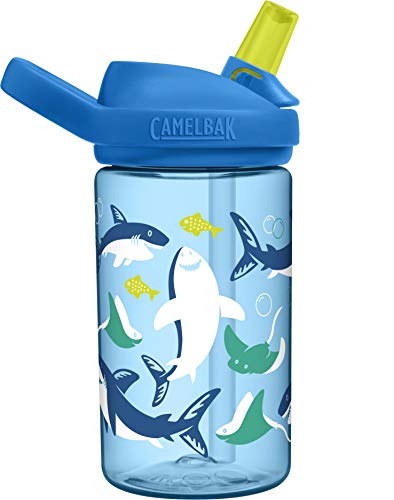 CamelBak eddy+ 14 oz Kids Water Bottle with Tritan Renew – Straw Top, Leak-Proof When Closed, Sharks and Rays