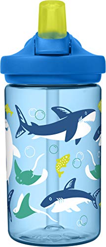 CamelBak eddy+ 14 oz Kids Water Bottle with Tritan Renew – Straw Top, Leak-Proof When Closed, Sharks and Rays