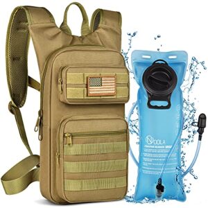 noola hydration backpack with 3l tpu water bladder, tactical molle water backpack for men women, hydration pack for hiking, biking, running and climbing (tan)