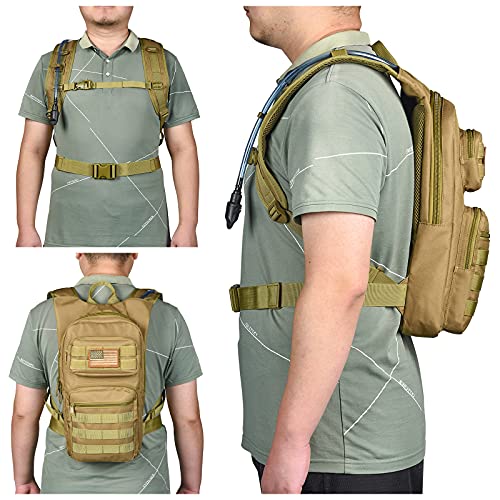 NOOLA Hydration Backpack with 3L TPU Water Bladder, Tactical Molle Water Backpack for Men Women, Hydration Pack for Hiking, Biking, Running and Climbing (Tan)