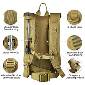 NOOLA Hydration Backpack with 3L TPU Water Bladder, Tactical Molle Water Backpack for Men Women, Hydration Pack for Hiking, Biking, Running and Climbing (Tan)