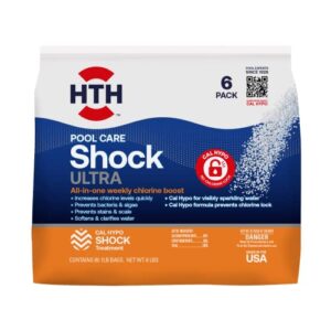 hth pool care shock ultra, swimming pool chemical prevents bacteria, algae, stain & scale, cal hypo formula, 1 lb (pack of 6)