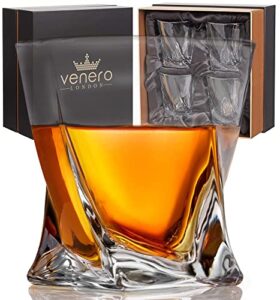venero crystal whiskey glasses, set of 4 rocks glasses in satin-lined gift box – 10 oz old fashioned lowball bar tumblers for drinking bourbon, scotch whisky, cocktails, cognac
