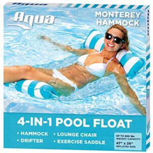 aqua original 4-in-1 monterey hammock pool float & water hammock – multi-purpose, inflatable pool floats for adults – patented thick, non-stick pvc material – light blue
