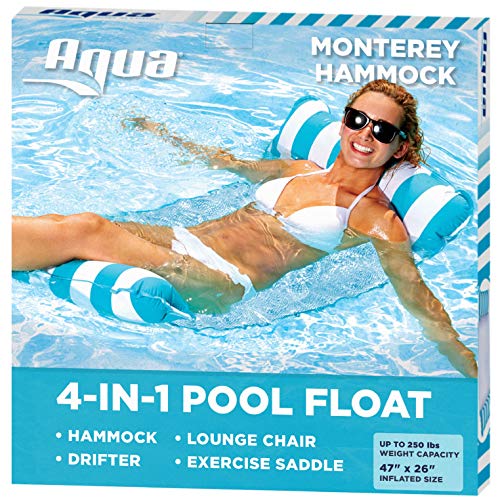 Aqua Original 4-in-1 Monterey Hammock Pool Float & Water Hammock – Multi-Purpose, Inflatable Pool Floats for Adults – Patented Thick, Non-Stick PVC Material – Light Blue