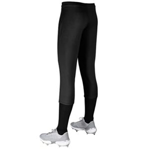 CHAMPRO Girls' Standard Fireball Low-Rise Knicker-Style Fastpitch Softball Pants in Solid Color with Reinforced Knees, Black, Medium