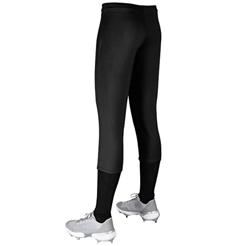 CHAMPRO Girls' Standard Fireball Low-Rise Knicker-Style Fastpitch Softball Pants in Solid Color with Reinforced Knees, Black, Medium