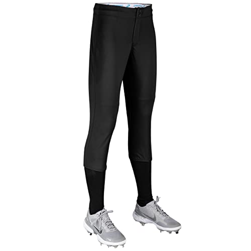 CHAMPRO Girls' Standard Fireball Low-Rise Knicker-Style Fastpitch Softball Pants in Solid Color with Reinforced Knees, Black, Medium