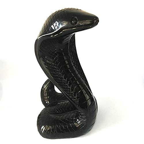 KKSI Healing Meditation Natural Black Obsidian Cobra Quartz Crystal Figurine Hand-Carved Quartz Skull Animal Figurine Home Decoration Crafts for Decoration, Stone Generator (Color : 110mm)