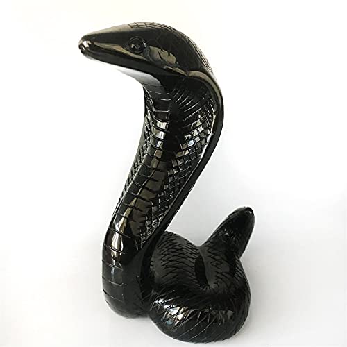 KKSI Healing Meditation Natural Black Obsidian Cobra Quartz Crystal Figurine Hand-Carved Quartz Skull Animal Figurine Home Decoration Crafts for Decoration, Stone Generator (Color : 110mm)