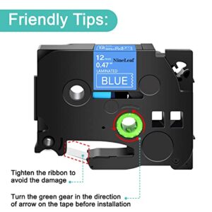 NineLeaf 6 Pack Compatible for Brother TZe-535 TZe535 TZ-535 TZ535 Label Tape 12mm 1/2'' 0.47'' White on Blue Standard Laminated Labeling Work with P-Touch PT-D210 PTD400AD PTH110 PT-D600 Label Maker