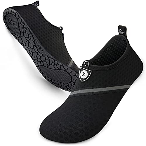 Water Shoes Womens Mens Barefoot Unisex Aqua Socks Slip-on for Indoor Outdoor Snorkeling SWS002 512 Black Black