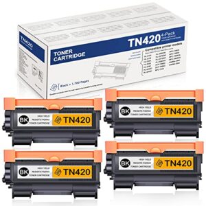 tn420 tn-420 tn 420 toner cartridge replacement for brother 420 to works with mfc-7360n mfc-7860dw hl-2270dw hl-2230 hl-2240 dcp-7065dn intellifax 2840 2940 printer ink cartridge (4 pack,black)
