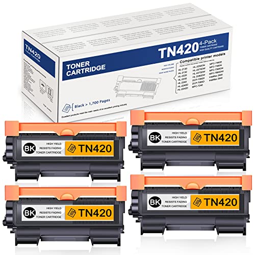 TN420 TN-420 TN 420 Toner Cartridge Replacement for Brother 420 to Works with MFC-7360N MFC-7860DW HL-2270DW HL-2230 HL-2240 DCP-7065DN Intellifax 2840 2940 Printer Ink Cartridge (4 Pack,Black)