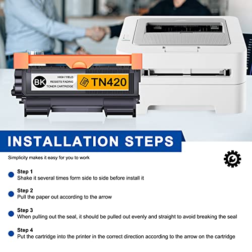 TN420 TN-420 TN 420 Toner Cartridge Replacement for Brother 420 to Works with MFC-7360N MFC-7860DW HL-2270DW HL-2230 HL-2240 DCP-7065DN Intellifax 2840 2940 Printer Ink Cartridge (4 Pack,Black)