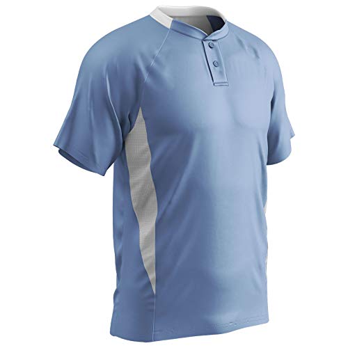 CHAMPRO Men's Standard Clean Up 2-Button Baseball/Softball Jersey, Light Blue, White, Adult Medium