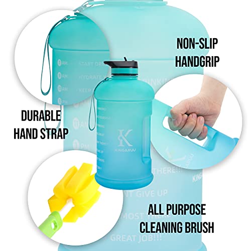 ez-FiT 1 Gallon & Half Gallon Bottles with Straw Time Marker & Motivational Water Bottle with Cleaning Brush Leakproof Reusable Gym Sports Outdoor (1 Gallon/128oz, Aquamarine/Deep SkyBlue Gradient)