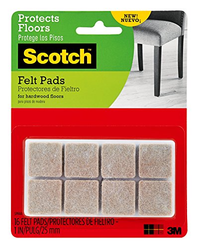 Scotch Felt Pads, Felt Furniture Pads for Protecting Hardwood Floors, Round, 32 Pads & Felt Pads, Felt Furniture Pads for Protecting Hardwood Floors, Square, Beige, 1 in. x 1 in, 16 Pads