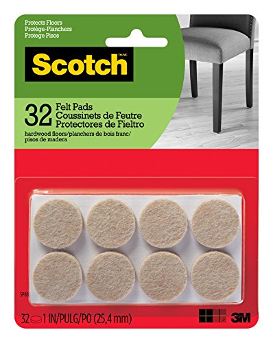 Scotch Felt Pads, Felt Furniture Pads for Protecting Hardwood Floors, Round, 32 Pads & Felt Pads, Felt Furniture Pads for Protecting Hardwood Floors, Square, Beige, 1 in. x 1 in, 16 Pads