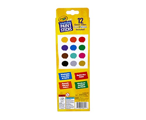 Crayola Quick Dry Paint Sticks, Assorted Colors, Washable Paint Set for Kids, 12 Count